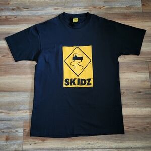 Vintage 90s SKIDZ Logo T-shirt OSFA Black Short Sleeve Crewneck